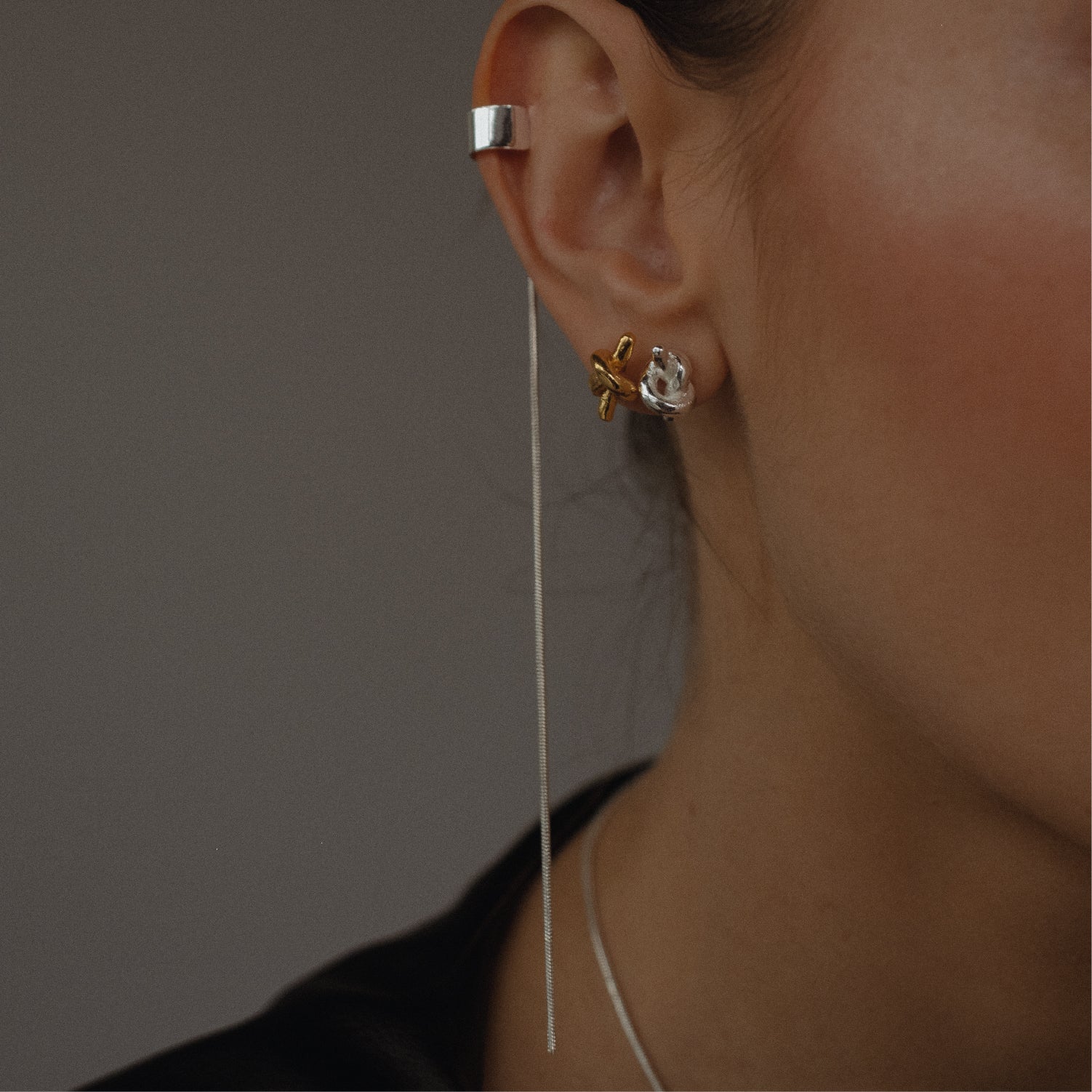 LONG MIXED EARCUFF - PLATED SILVER